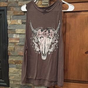 Brown Graphic Sleeveless Top
